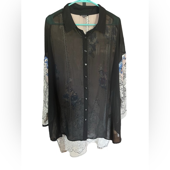Unique Spectrum Black Sheer Button Down Shirt - Picture 1 of 3